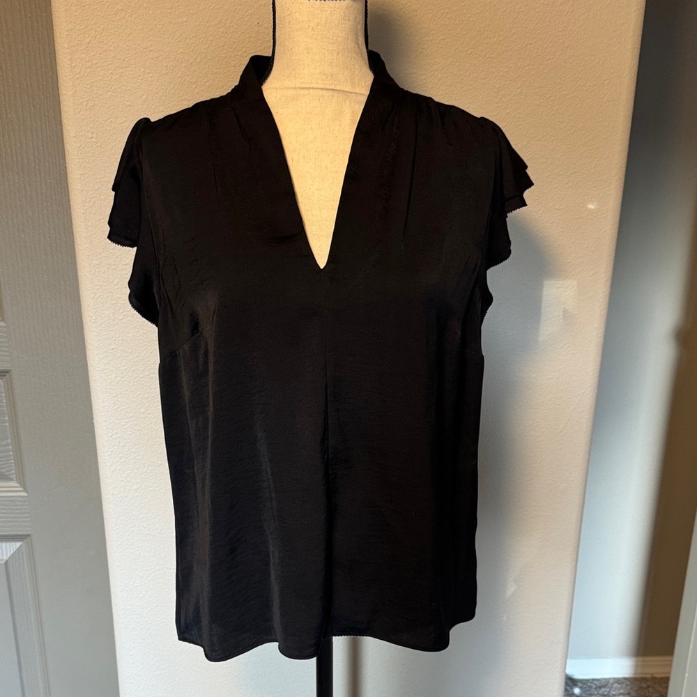 Nine West Black V-Neck Flutter Sleeve Top